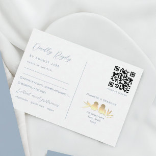 Dusty Blue Lovebirds QR RSVP Karte