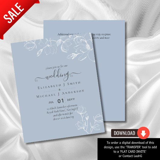 Dusty Blue Magnolia HAUSHALT Einladung Hochzeit Flyer