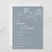 Dusty Blue Magnolia Minimalistische Hochzeitseinla Einladung (Vorderseite)