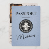Dusty Blue Maldives Passport Save the Date (Vorne/Hinten)