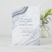 Dusty Blue Marble Agate Wedding Einladung (Stehend Vorderseite)