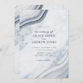 Dusty Blue Marble Agate Wedding Einladung (Vorne/Hinten)