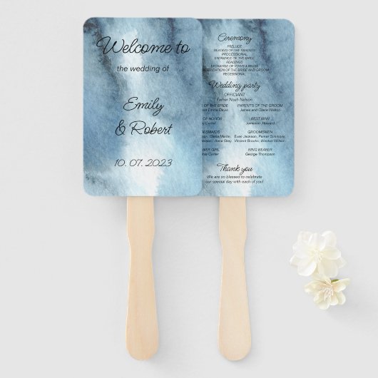 Dusty Blue Marine Aquarell Fächer (Vorne und Hinten)