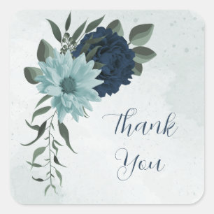Dusty Blue Marine Blume botanischen Dank Quadratischer Aufkleber