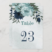 Dusty Blue & Marine Blume Tischnummer (Vorne/Hinten)