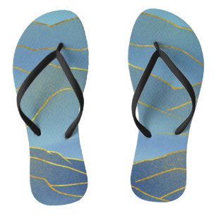 Dusty Blue Marmor Muster mit goldenen Glitterlinie Badesandalen
