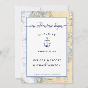 Dusty Blue Maryland Nautical Chart Anchor Hochzeit Save The Date