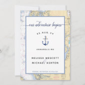 Dusty Blue Maryland Nautical Chart Anchor Hochzeit Save The Date (Vorderseite)