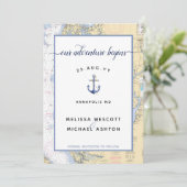 Dusty Blue Maryland Nautical Chart Anchor Hochzeit Save The Date (Stehend Vorderseite)