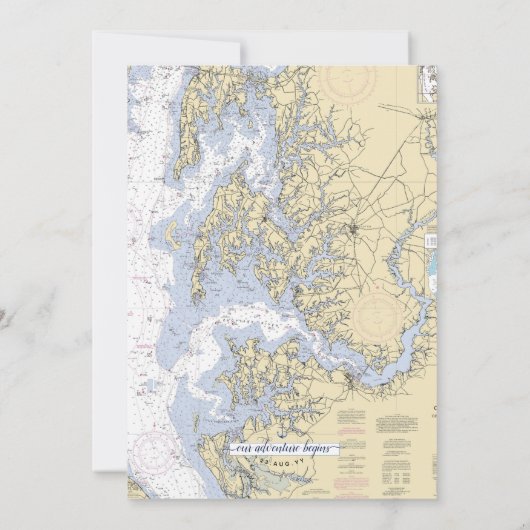 Dusty Blue Maryland Nautical Chart Anchor Hochzeit Save The Date (Rückseite)