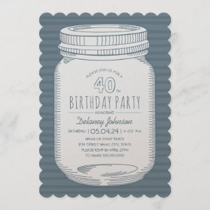 Dusty Blue Mason Jar Rustic 40. Geburtstags-Party Einladung