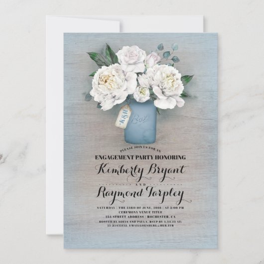 Dusty Blue Mason Jar Rustic Engagement Party Einladung (Vorderseite)