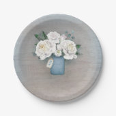 Dusty Blue Mason Jar Rustic Floral Wedding Pappteller (Vorderseite)