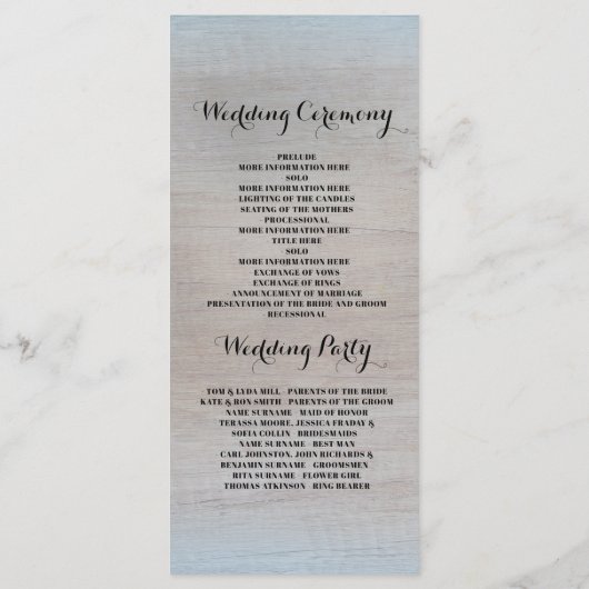 Dusty Blue Mason Jar Rustic Wedding Programs Programm (Rückseite)