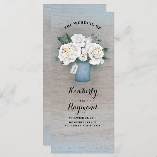Dusty Blue Mason Jar Rustic Wedding Programs Programm (Vorne/Hinten)