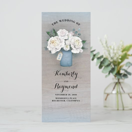Dusty Blue Mason Jar Rustic Wedding Programs Programm (Stehend Vorderseite)