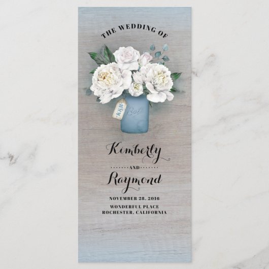 Dusty Blue Mason Jar Rustic Wedding Programs Programm (Vorderseite)