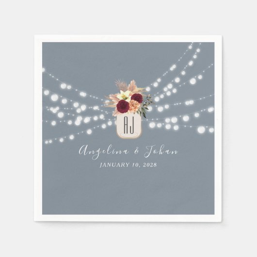 Dusty Blue Mason Jar Wedding Napkins Serviette (Vorderseite)