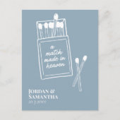 Dusty Blue Match Made in Heaven Save the Date Postkarte (Vorderseite)