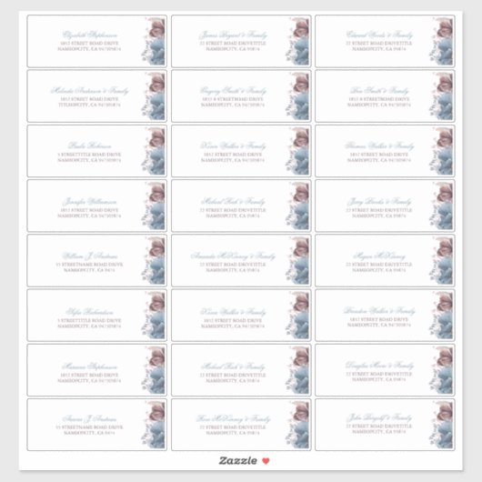 Dusty Blue Mauve Blume Guest Names Address Label (Blatt)
