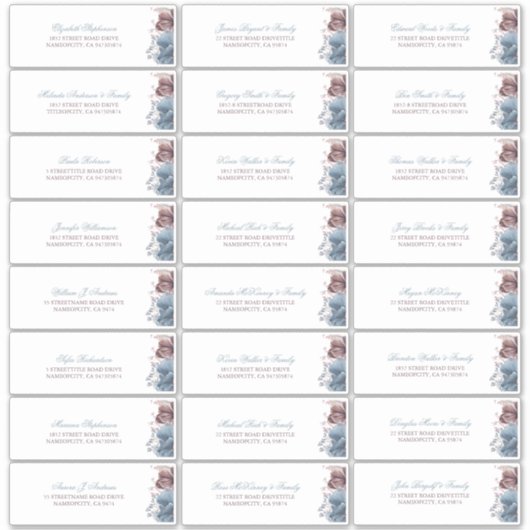 Dusty Blue Mauve Blume Guest Names Address Label (Vorderseite)