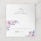 Dusty Blue Mauve Botanical Floral Wedding Platzkarte (Außenseite Aufgefaltet)