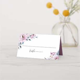 Dusty Blue Mauve Botanical Floral Wedding Platzkarte