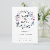 Dusty Blue Mauve Botanical Save the Date Ankündigung (Stehend Vorderseite)