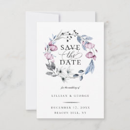 Dusty Blue Mauve Botanical Save the Date Ankündigung