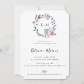 Dusty Blue Mauve Botanical Wreath Verlobung Einladung (Vorderseite)
