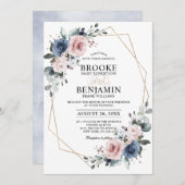 Dusty Blue Mauve Eucalyptus Geometric Wedding Einladung (Vorne/Hinten)