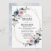 Dusty Blue Mauve Eucalyptus Geometric Wedding Invi Einladung (Vorne/Hinten)