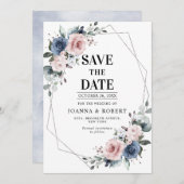 Dusty Blue Mauve Eucalyptus Geometric Wedding Rett Save The Date (Vorne/Hinten)