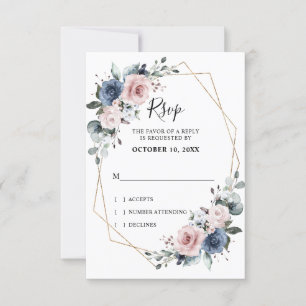 Dusty Blue Mauve Eucalyptus Geometric Wedding RSVP