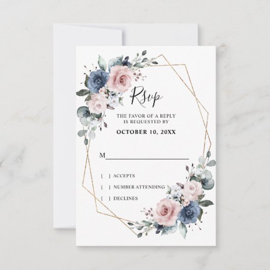 Dusty Blue Mauve Eucalyptus Geometric Wedding RSVP Karte (Vorderseite)