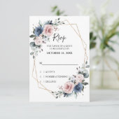 Dusty Blue Mauve Eucalyptus Geometric Wedding RSVP Karte (Stehend Vorderseite)
