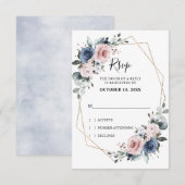 Dusty Blue Mauve Eucalyptus Geometric Wedding RSVP Karte (Vorne/Hinten)
