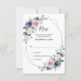 Dusty Blue Mauve Eucalyptus Geometric Wedding RSVP Karte