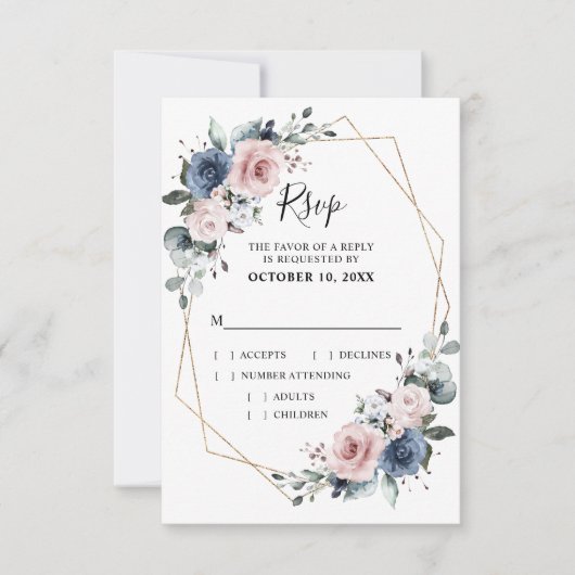 Dusty Blue Mauve Eucalyptus Geometric Wedding RSVP Karte (Vorderseite)