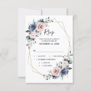 Dusty Blue Mauve Eucalyptus Geometric Wedding RSVP Karte