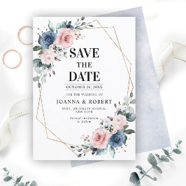 Dusty Blue Mauve Eucalyptus Geometric Wedding Save The Date