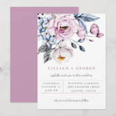 Dusty Blue Mauve Floral Bouquet Einladung zur Hoch (Vorne/Hinten)