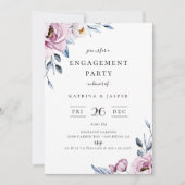 Dusty Blue Mauve Floral Engagement Party Einladung (Vorderseite)