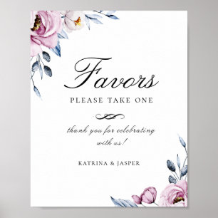 Dusty Blue Mauve Floral Favor Wedding Sign Poster