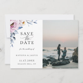 Dusty Blue Mauve Floral Foto Save the Date Ankündigung