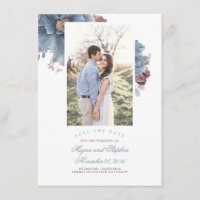 Dusty Blue & Mauve Floral Foto Save the Date Card