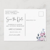 Dusty Blue Mauve Floral Save the Date Ankündigungspostkarte (Rückseite)