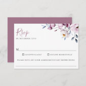 Dusty Blue Mauve Floral Wedding Food Allergie UAWG RSVP Karte (Vorne/Hinten)