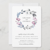 Dusty Blue Mauve Floral Wreath Wedding Einladung (Vorderseite)