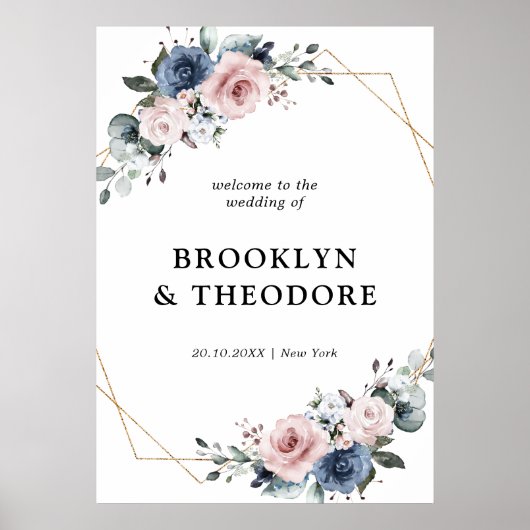Dusty Blue Mauve Geometric Wedding Willkommen Poster (Vorne)